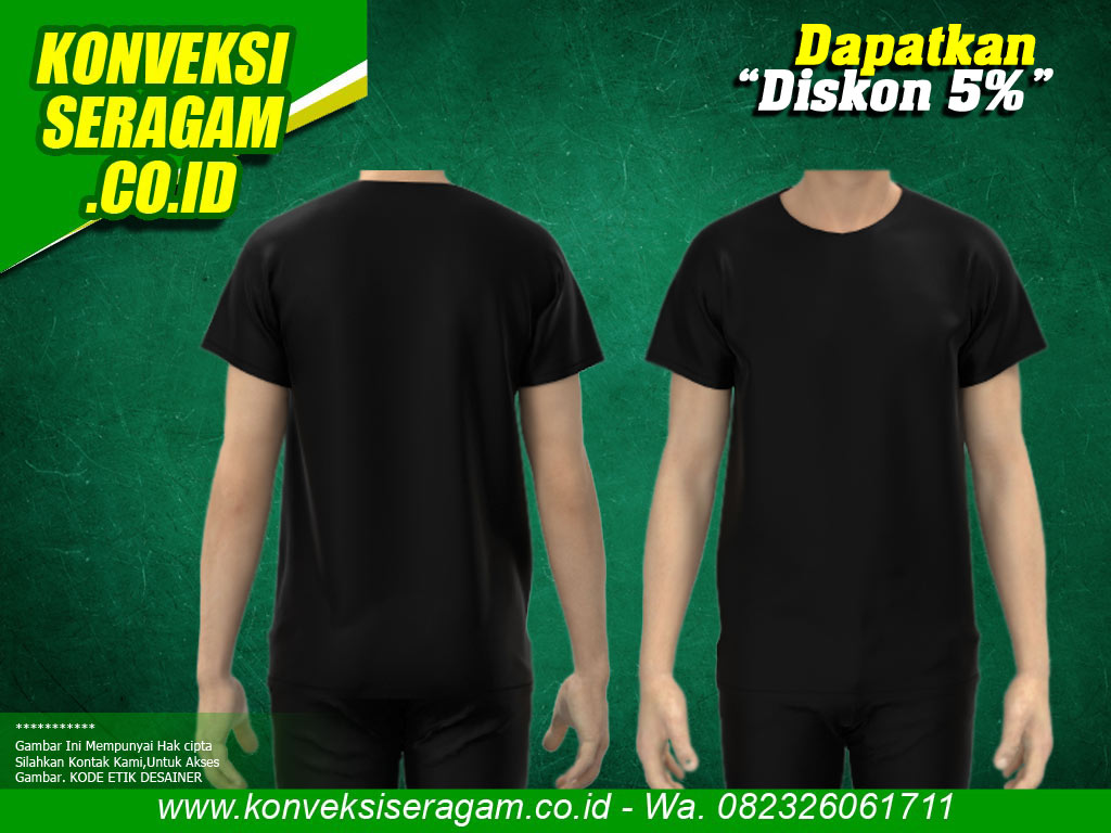 Combed 30s kaos polos hitam depan belakang