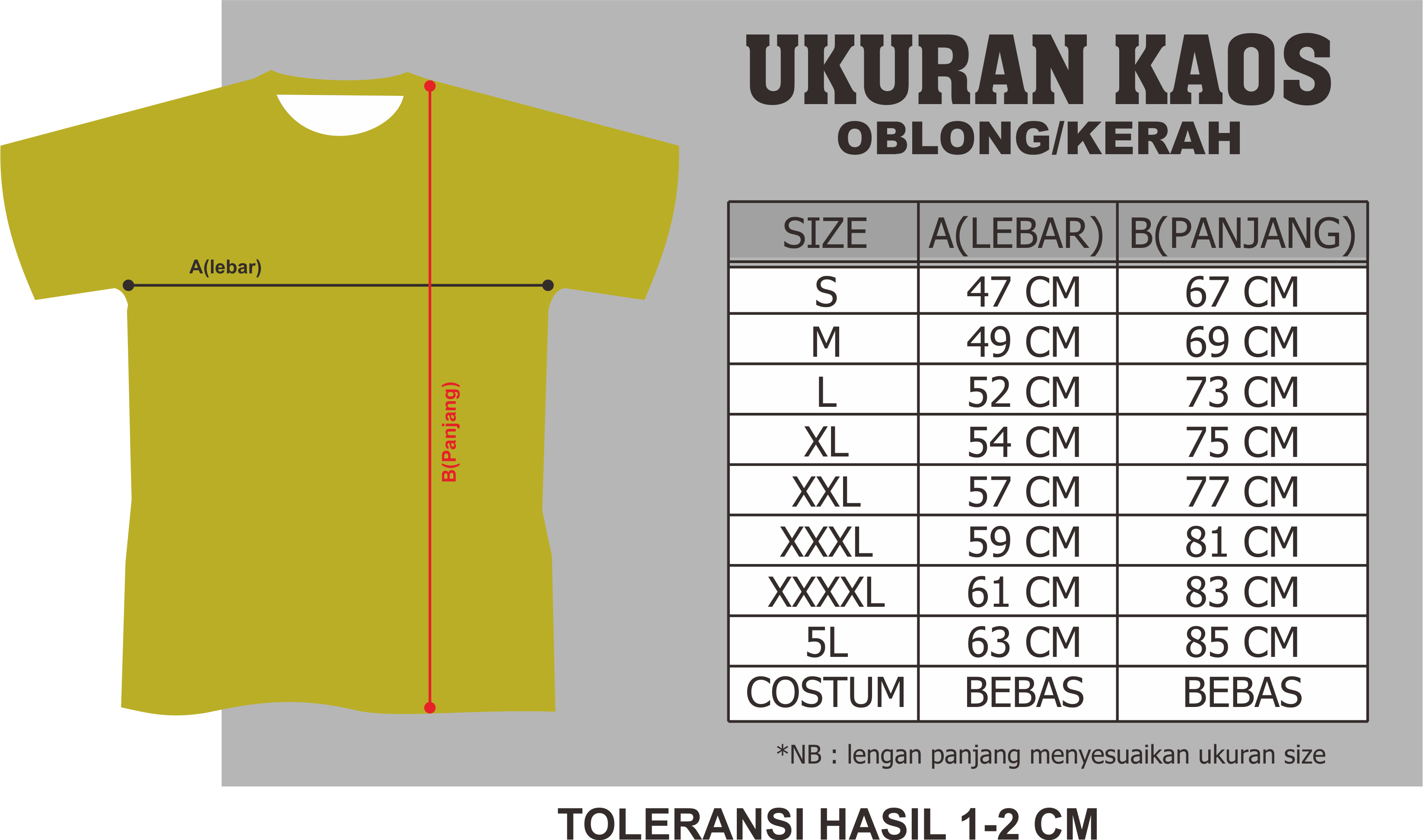 Size Chart Kaos Lokal Dan Luar